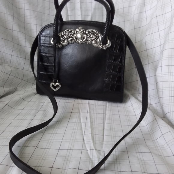 Brighton Chantilly Black Leather Croc Satchel Handbag/Shoulder Bag - Picture 5 of 5